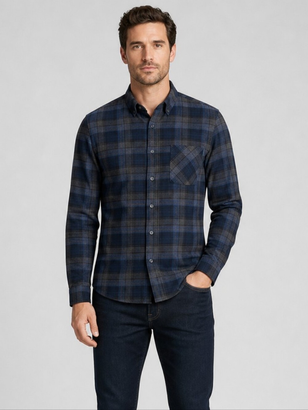 Banana Republic Luxe Slim Flit Ghangam Blue Flannel Button-Down Shirt